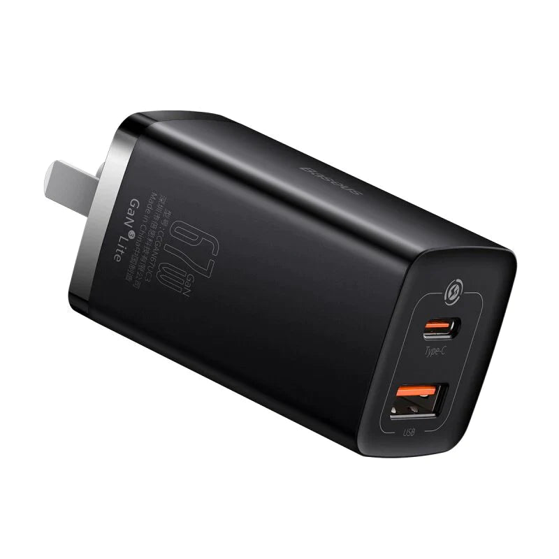 Baseus GaN3 Lite Fast Charger 67W Type C + USB With CN Pin Black Baseus GaN3 Lite Fast Charger 67W Type C + USB With CN Pin Black